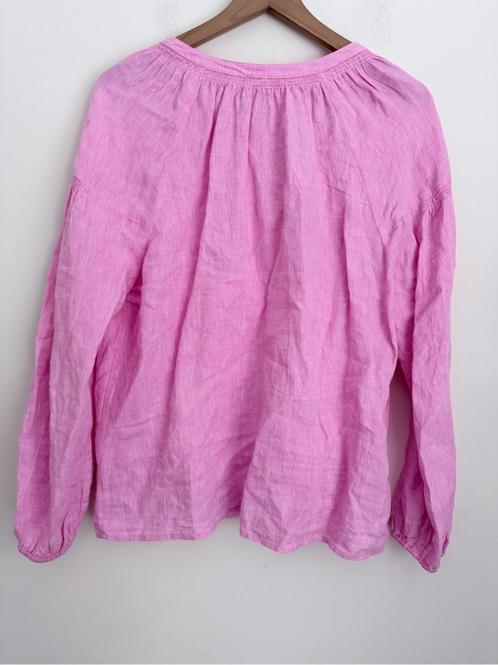Talbots Pink Linen popover shirt lantern sleeve Peasant Coastal Boho Lagenlook L - Picture 3 of 7